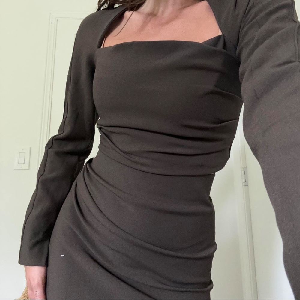ZARA Voluminous Draped Long Sleeve Square Neck Crop Top - Picture 2 of 5